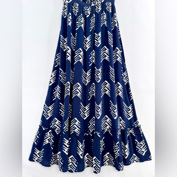 MWT Aerie Women’s Blue Ikat White Tribal Print Boho Cut Out Long Maxi Dress Sz S - Picture 6 of 15